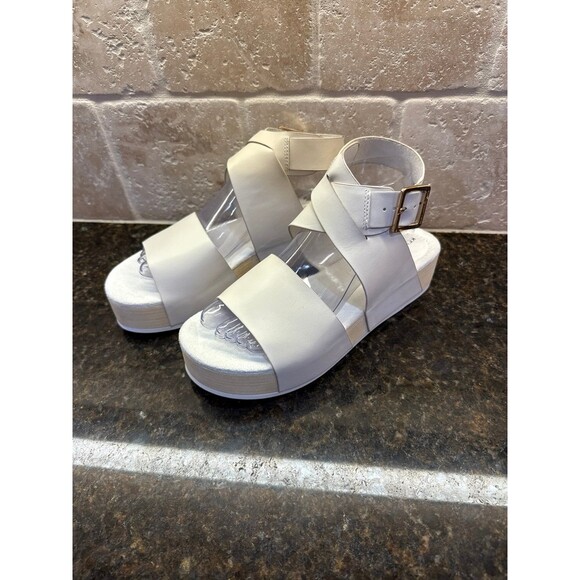 Kelsi Dagger Dunes Leather Platform Sandal Salt Gold Hardware Size 8 1/2 NEW - Picture 3 of 9